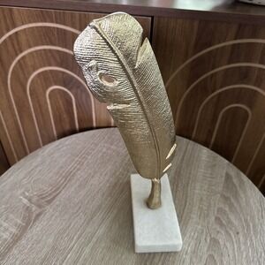 Metal Sculpture Of Feather On A Marble Base Decorative Art- Modern Home Decor